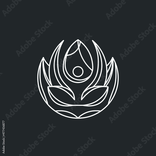 Yoga logo  Lotus with people doing yoga logo for healthy business