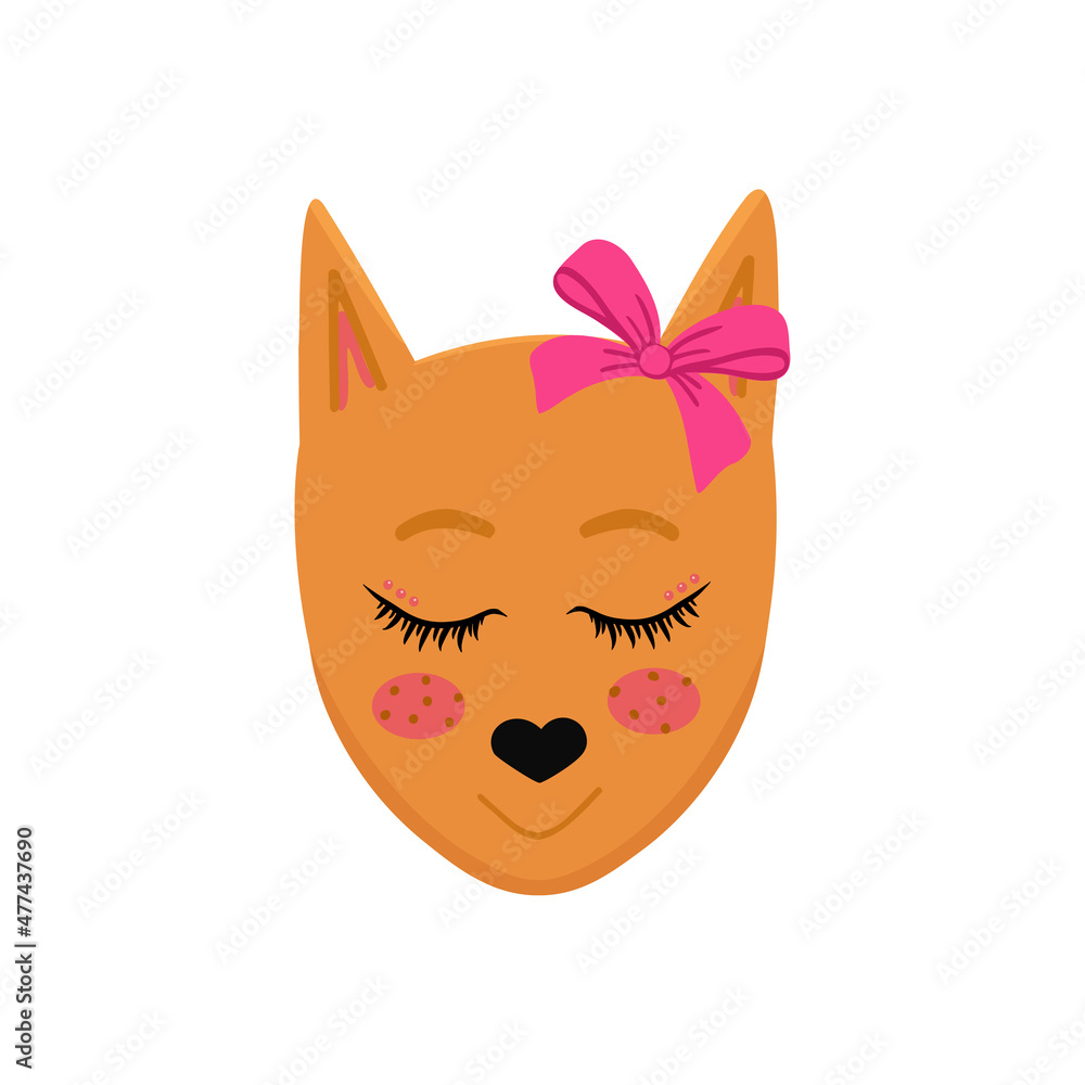 Cute fox girl with bow. Vector Illustration for printing, backgrounds, covers, packaging, greeting cards, posters, stickers, textile, seasonal design. Isolated on white background. Cute fox girl with bow. Vector Illustration for printing, backgrounds, covers, packaging, greeting cards, posters, stickers, textile, seasonal design. Isolated on white background.