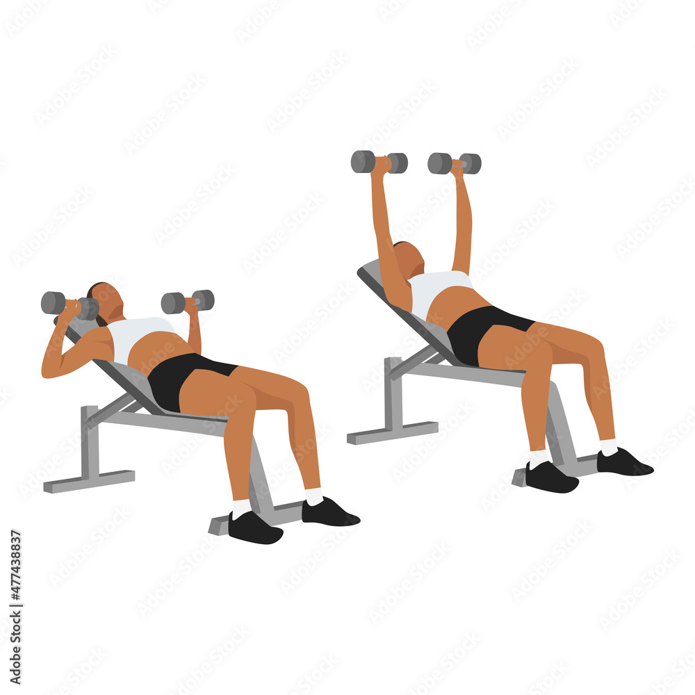 Woman doing Incline Dumbbell bench press exercise. Flat vector ...