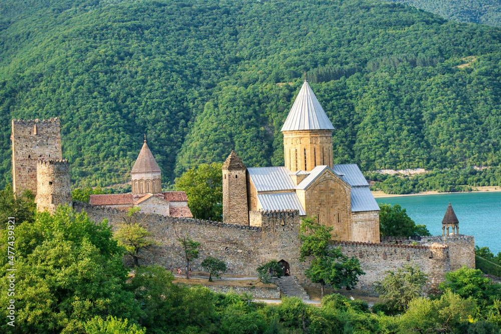 Ananuri, Georgia - August 2015: Ananuri is a castle complex on the Aragvi River in Georgia. It was home to Dukes of Aragvi.