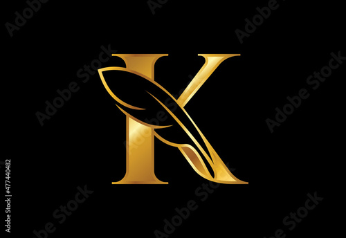 Initial K alphabet with a feather. Law firm icon sign symbol. Logo for a writer or publishers