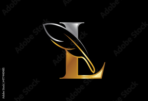 Initial L alphabet with a feather. Law firm icon sign symbol. Logo for a writer or publishers