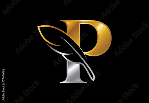 Initial P alphabet with a feather. Law firm icon sign symbol. Logo for a writer or publishers