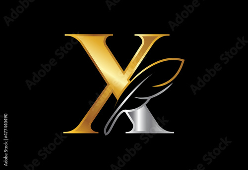 Initial X alphabet with a feather. Law firm icon sign symbol. Logo for a writer or publishers