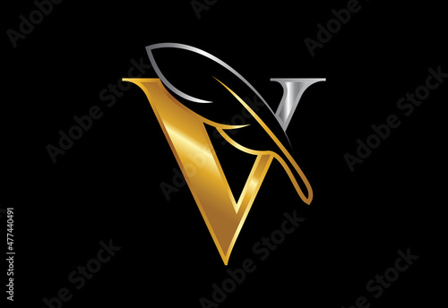 Initial V alphabet with a feather. Law firm icon sign symbol. Logo for a writer or publishers