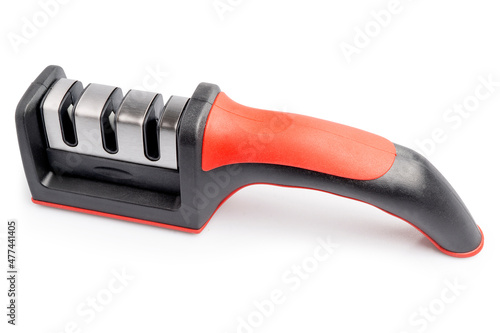 Knife sharpener, kitchen utensil, can be used for sharpen knife or scissors isolated on white background. Clipping path.