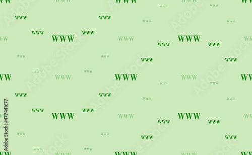 Seamless pattern of large and small green www symbols. The elements are arranged in a wavy. Vector illustration on light green background