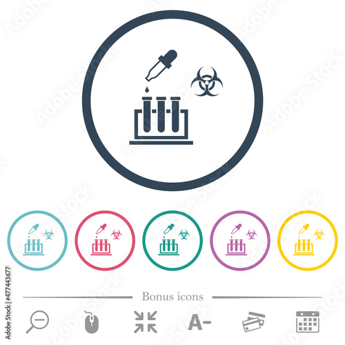 Biological experiment flat color icons in round outlines