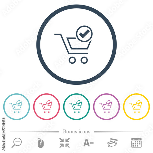 Cart checkout outline flat color icons in round outlines