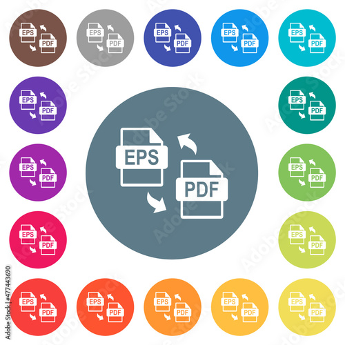 EPS PDF file conversion flat white icons on round color backgrounds