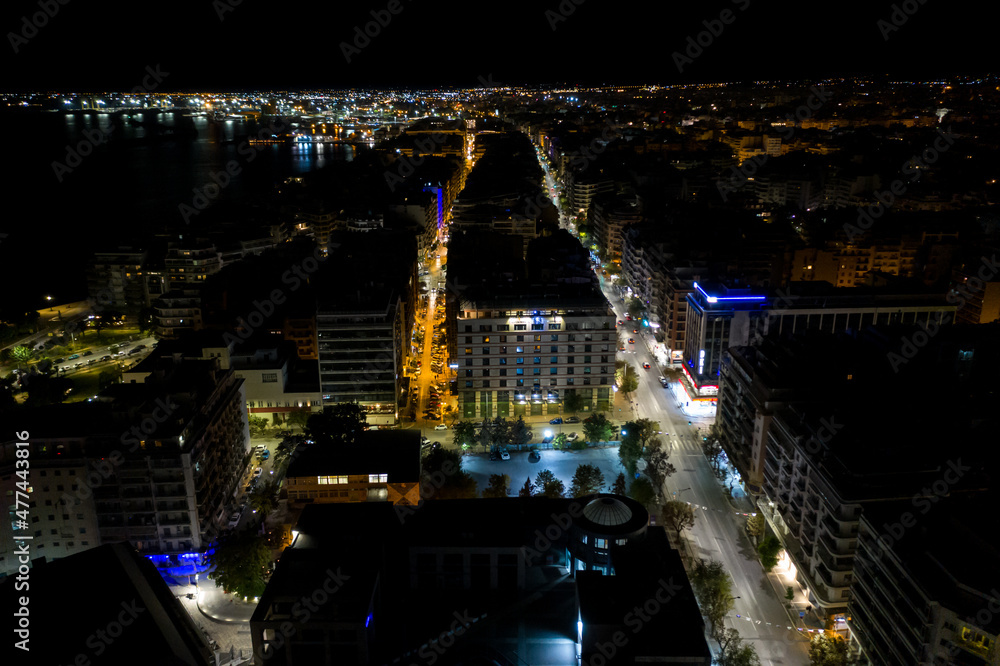 Night panoramic view of Thessaloniki City center.