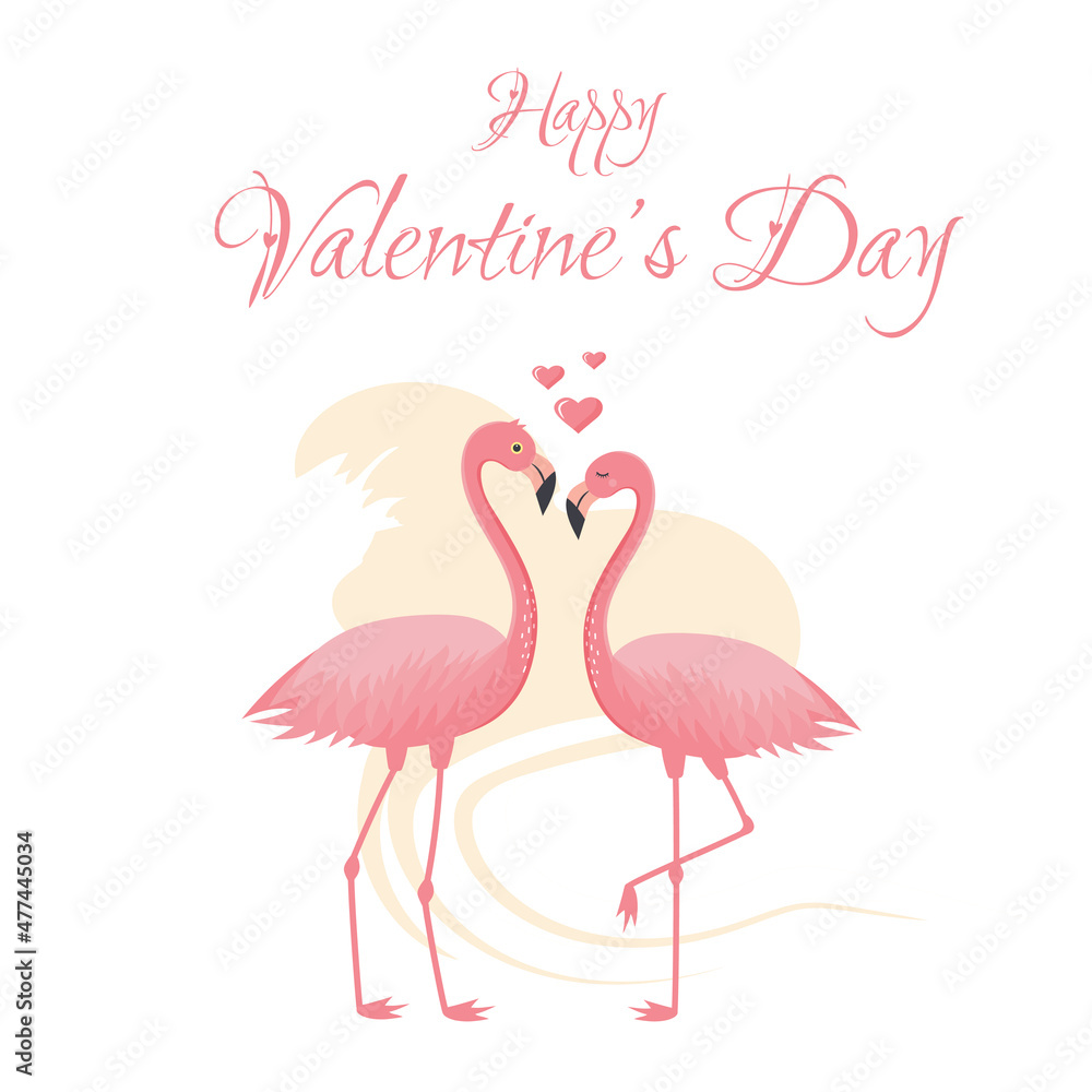 Fototapeta premium Valentine's day postcard with flamingos in love. Vector Illustration