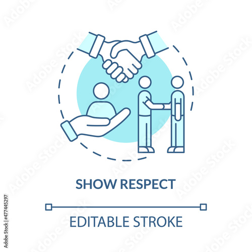 Show respect turquoise concept icon. Appreciation, esteem. Customer service abstract idea thin line illustration. Isolated outline drawing. Editable stroke. Roboto-Medium, Myriad Pro-Bold fonts used