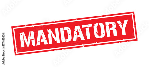 Grunge red mandatory word square stamp sign isolated on white background