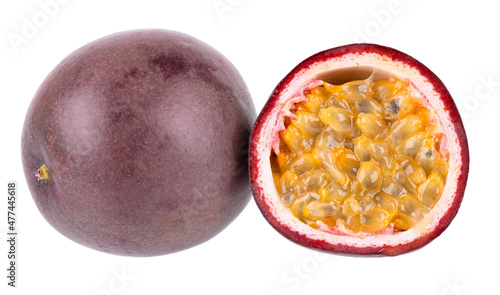 Passion fruit isolated on white background. Passionfruit or maracuya, exotic fruit. Clipping path.