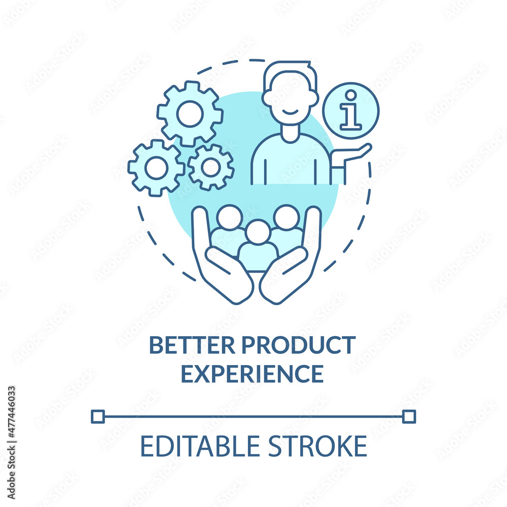 Better product experience turquoise concept icon. Customer service benefits abstract idea thin line illustration. Isolated outline drawing. Editable stroke. Roboto-Medium, Myriad Pro-Bold fonts used Better product experience turquoise concept icon. Customer service benefits abstract idea thin line illustration. Isolated outline drawing. Editable stroke. Roboto-Medium, Myriad Pro-Bold fonts used
