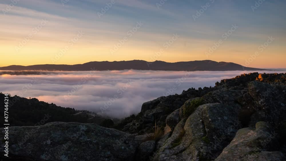 Pedriza Park timelapse of rolling fog  at sunrise