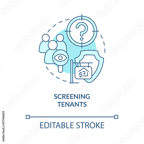 Screening tenants turquoise concept icon. Property manager job abstract idea thin line illustration. Isolated outline drawing. Editable stroke. Roboto-Medium, Myriad Pro-Bold fonts used