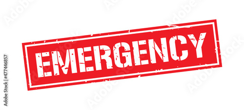 Grunge red emergency word square stamp sign isolated on white background