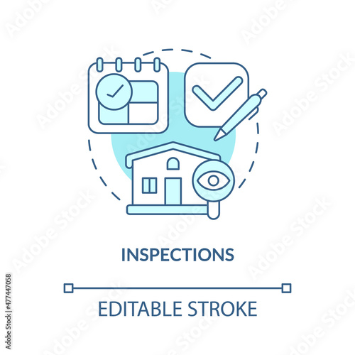 Inspections turquoise concept icon. Control of rental property condition abstract idea thin line illustration. Isolated outline drawing. Editable stroke. Roboto-Medium, Myriad Pro-Bold fonts used