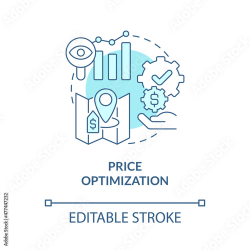 Price optimization turquoise concept icon. Property management in hotels abstract idea thin line illustration. Isolated outline drawing. Editable stroke. Roboto-Medium, Myriad Pro-Bold fonts used