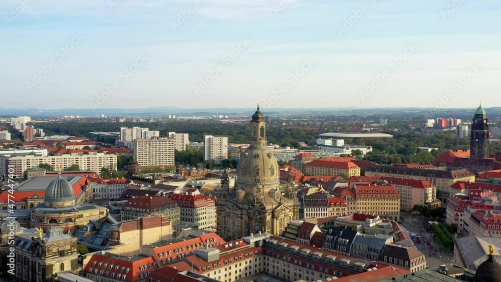 Aerial panoramic view of the skyline of the old city in Dresden with the Cathedral and the Frauenkirche Aerial panoramic view of the skyline of the old city in Dresden with the Cathedral and the Frauenkirche