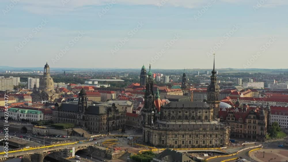 Aerial panoramic view of the skyline of the old city in Dresden with the Cathedral and the Frauenkirche Aerial panoramic view of the skyline of the old city in Dresden with the Cathedral and the Frauenkirche