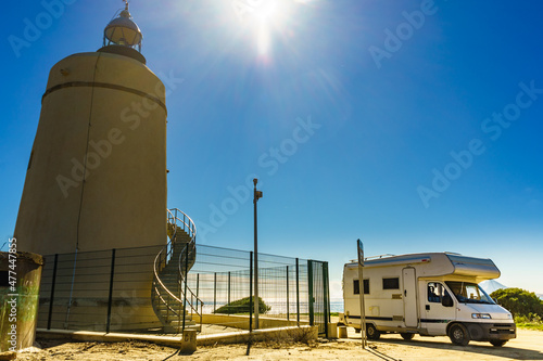 Caravan on spanish coast near lighthouse Carbonera photo