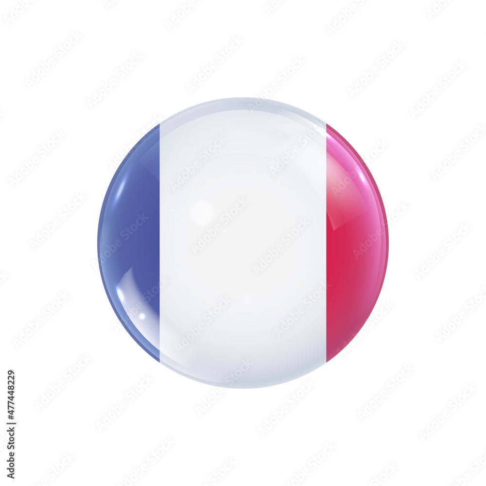 Flag of France icon round badge or button. Glossy sphere vector illustration. Flag of France icon round badge or button. Glossy sphere vector illustration.