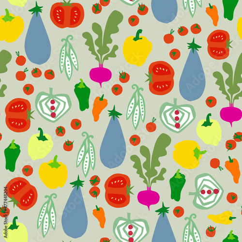 Vector veggies set illustration motif seamless repeat pattern home and kitchen decor print textile digital artwork