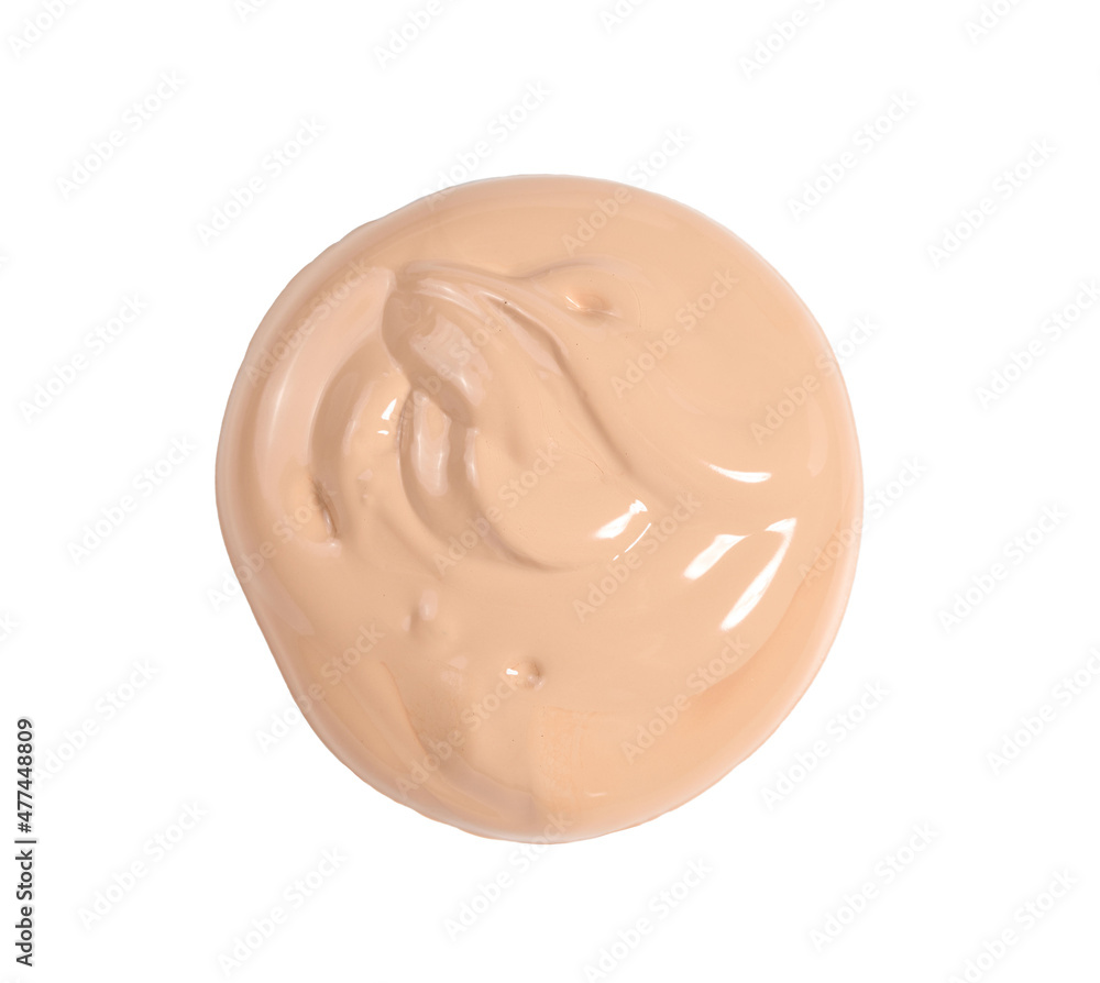 round swatch of light brown face cream on white background, top view round swatch of light brown face cream on white background, top view