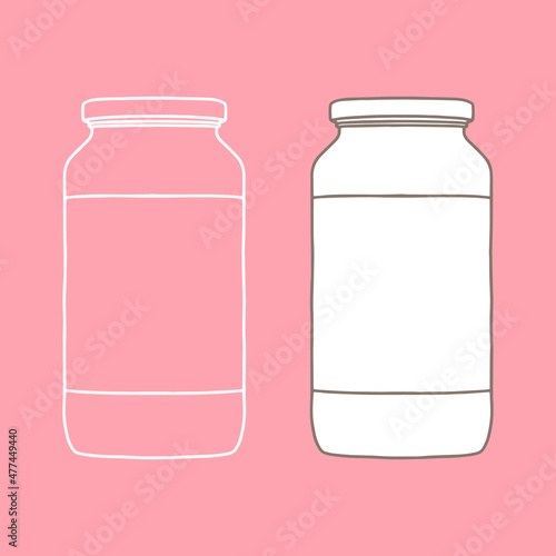 Jar with lid and label. Outline vector realistic mockup.