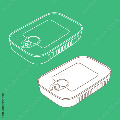 Cans of preserves packaging. Sardine tin, metal can.
Outline vector realistic mockup.
