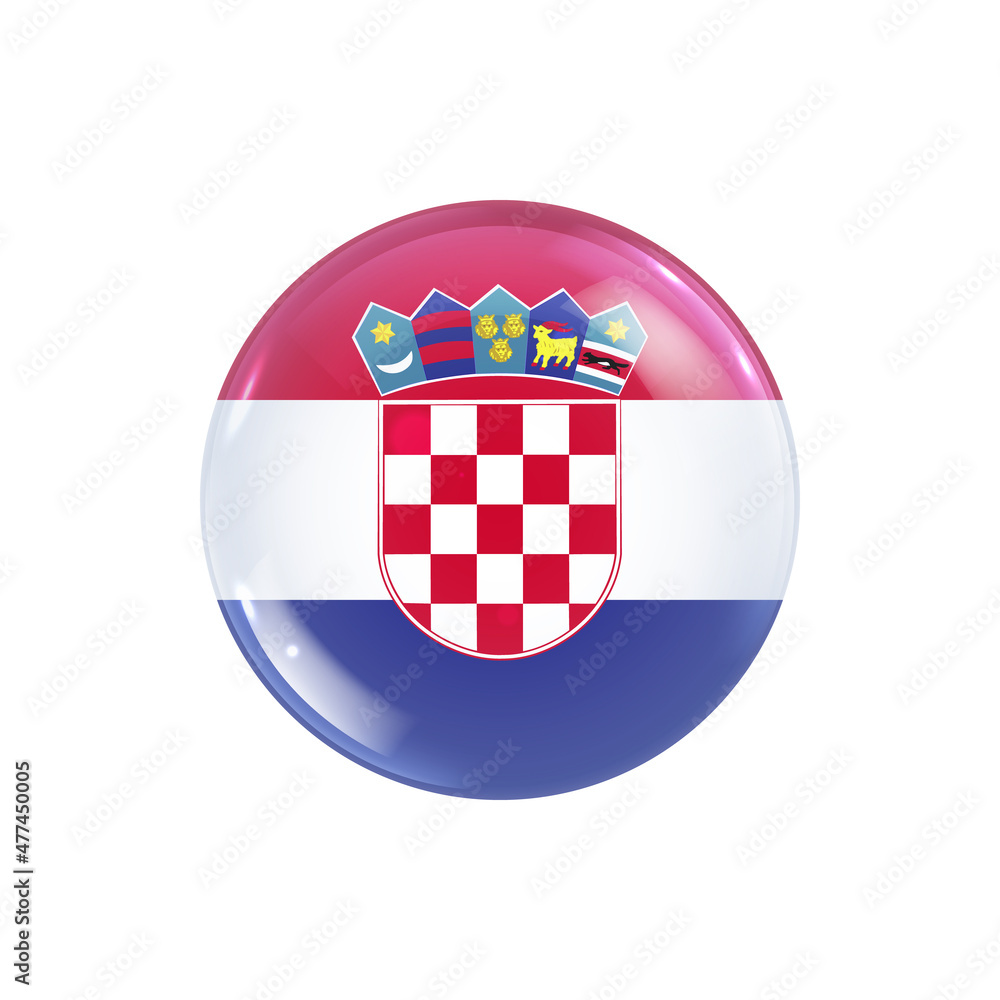 Naklejka premium Croatia flag icon round badge or button. Glossy sphere vector illustration.