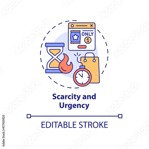 Scarcity and urgency concept icon. Digital marketing strategy abstract idea thin line illustration. Isolated outline drawing. Editable stroke. Roboto-Medium, Myriad Pro-Bold fonts used