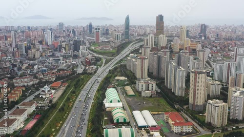 Aerial view of towers skyline Atasehir with modern towers in Istanbul photo