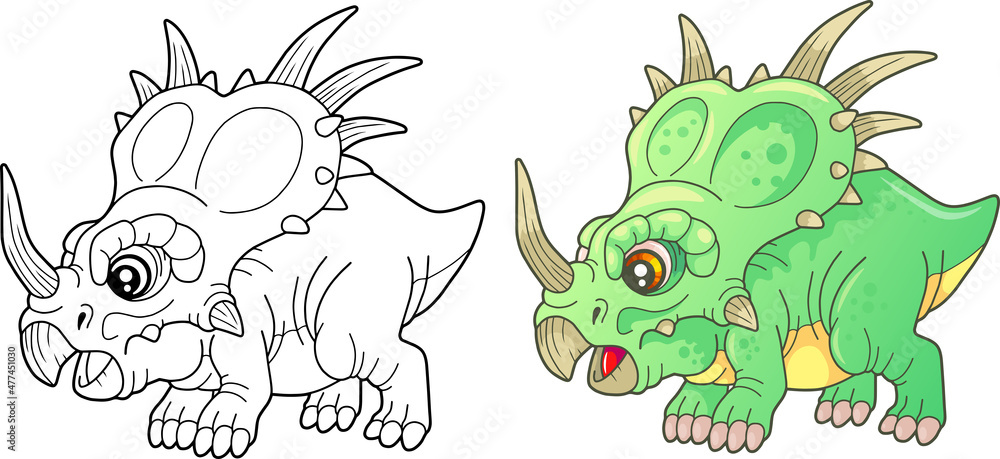 Fototapeta premium cartoon prehistoric dinosaur styracosaurus, coloring book, funny illustration
