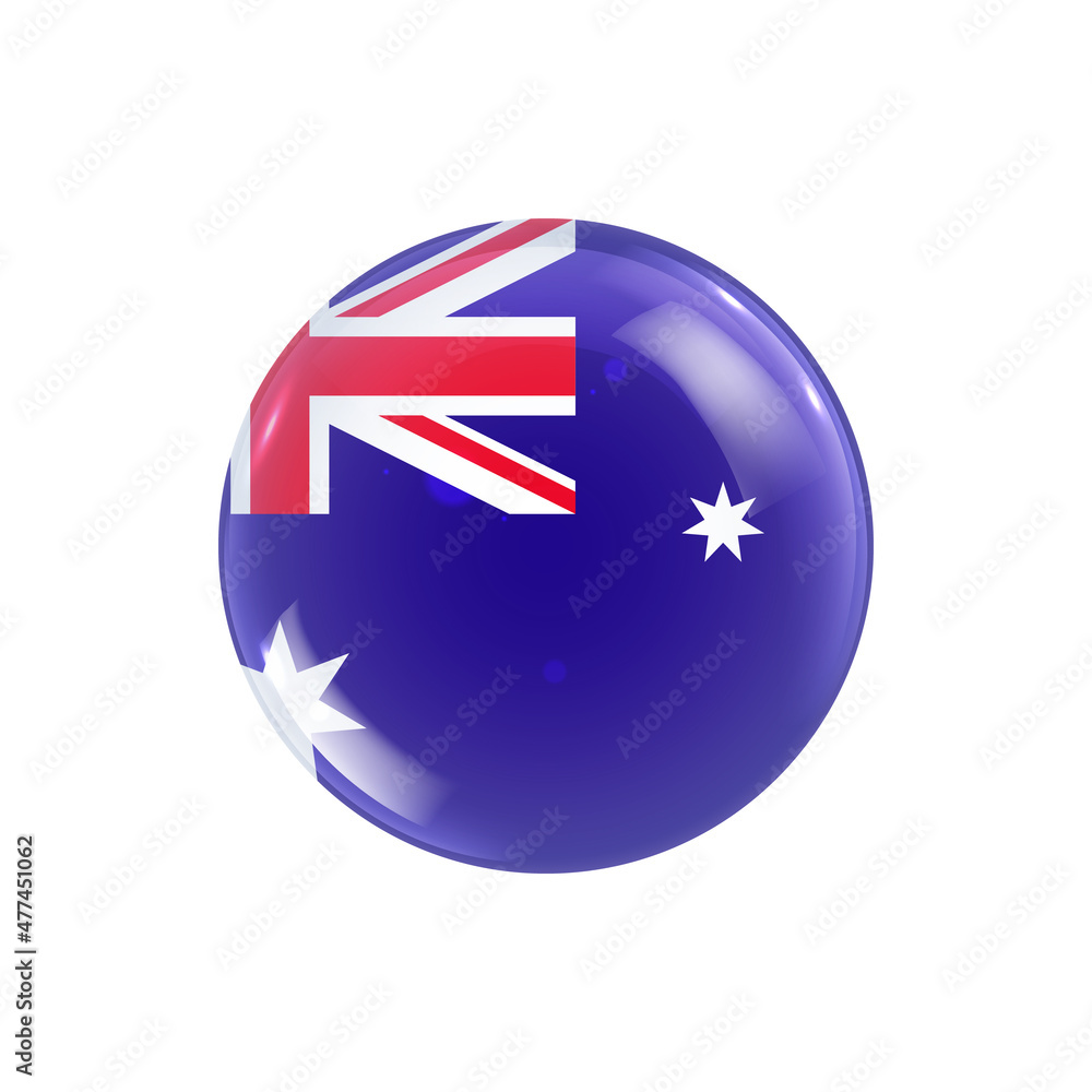 Australia flag icon round badge or button. Glossy sphere vector illustration. Australia flag icon round badge or button. Glossy sphere vector illustration.