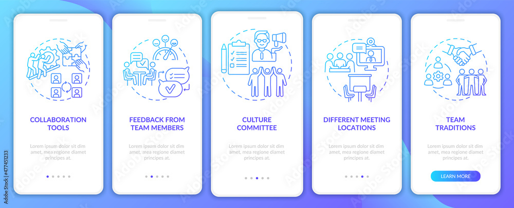 Teamwork improving tips blue gradient onboarding mobile app screen ...