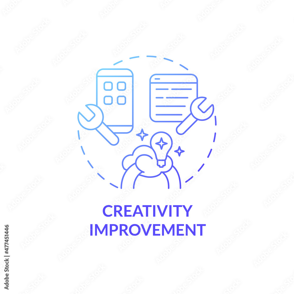 Creativity improvement blue gradient concept icon. Benefit of development job. Coding abstract idea thin line illustration. Isolated outline drawing. Roboto-Medium, Myriad Pro-Bold fonts used Creativity improvement blue gradient concept icon. Benefit of development job. Coding abstract idea thin line illustration. Isolated outline drawing. Roboto-Medium, Myriad Pro-Bold fonts used