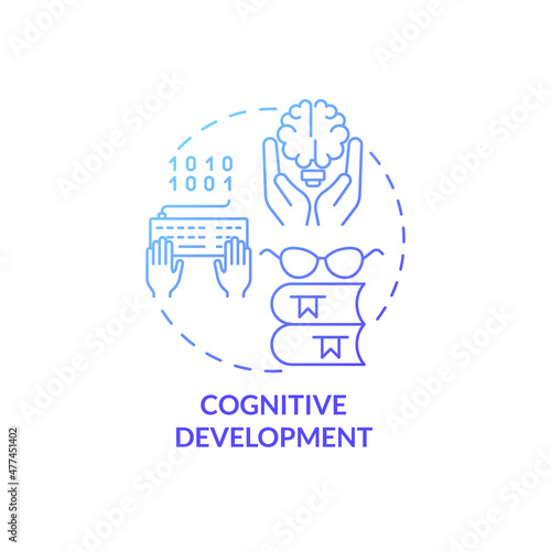 Cognitive development blue gradient concept icon. Knowledge and skills. Programming abstract idea thin line illustration. Isolated outline drawing. Roboto-Medium, Myriad Pro-Bold fonts used