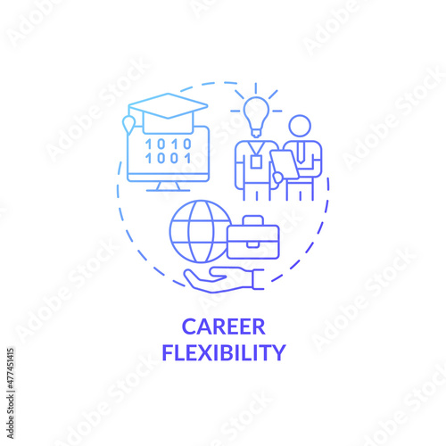 Career flexibility blue gradient concept icon. Job in app development. Coding abstract idea thin line illustration. Isolated outline drawing. Roboto-Medium, Myriad Pro-Bold fonts used
