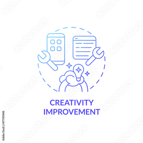 Creativity improvement blue gradient concept icon. Benefit of development job. Coding abstract idea thin line illustration. Isolated outline drawing. Roboto-Medium, Myriad Pro-Bold fonts used