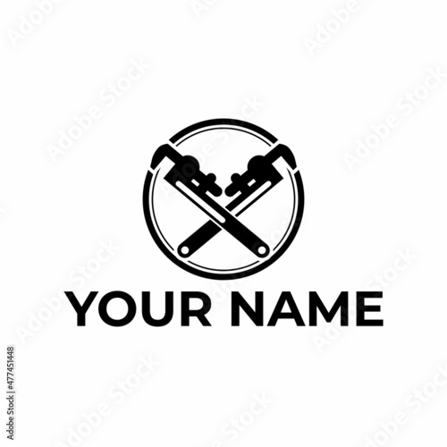 pipe wrench, workshop tools, wrenches,vector design of repair services, symbols and logos with circular emblems