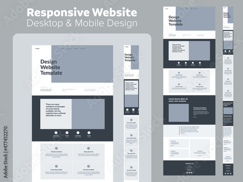 Website design. Responsive desktop and mobile wireframe. Landing page template.