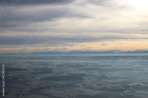 aerial view of german landscape with mountains in the background 