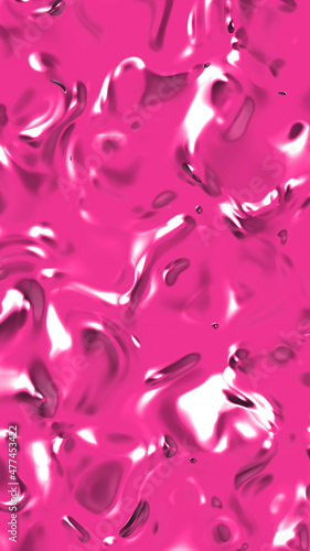 Abstract texture of glass surface magenta color. Glossy surface of water. Texture of liquid molten gold. Vertical image. 3D image. 3D rendering.
