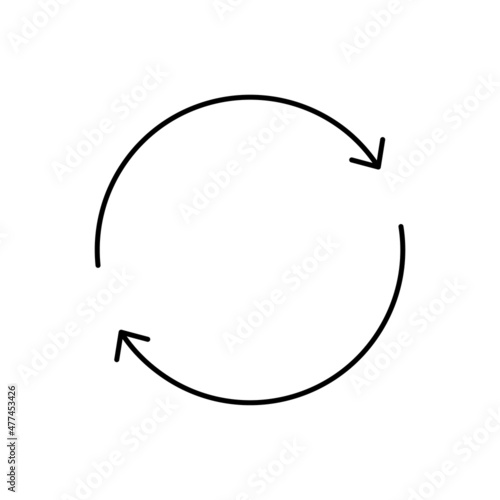 Two circular arrows. Simple outline black and white vector icon with thin lines. Editable line thickness