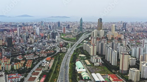 Aerial view of towers skyline Atasehir with highway and modern towers in Istanbul photo