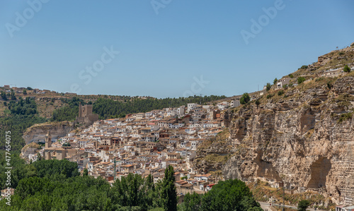 Beautiful panoramic view of the beautiful town Alcala del Jucar in Albacete, Spain © Óscar